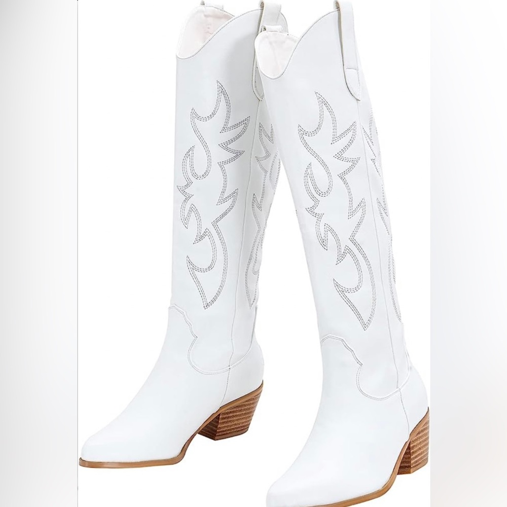 White Knee High Cowboy Boots
